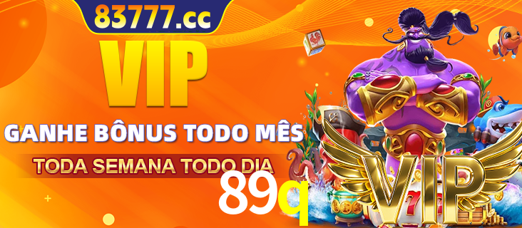 Banner promocional do 89q oferecendo 100% de recompensas adicionais contínuas para quem fizer o login diário (Daily sign-in), com um mascote de coelho.