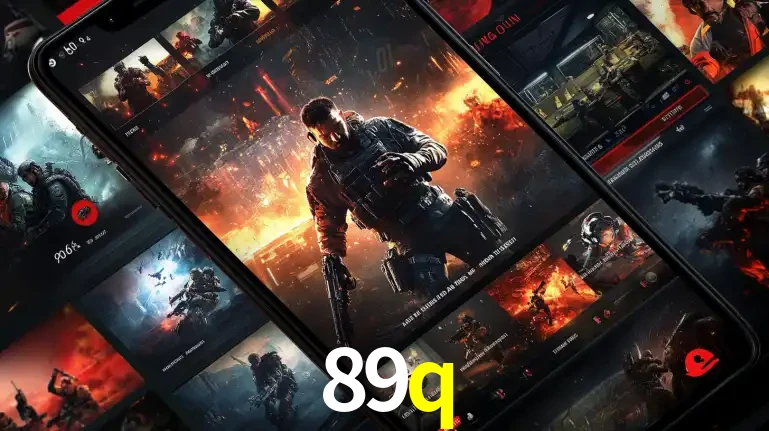 Tela de um celular exibindo uma galeria de jogos de tiro com temática militar, mostrando a variedade de e-sports disponíveis para apostas na plataforma de entretenimento 89q.