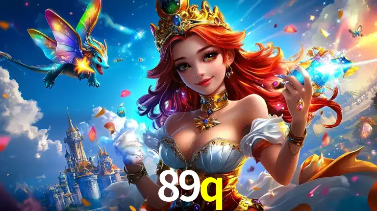 A princesa de um reino de fantasia mágico, com seu pequeno dragão, apresentando um mundo de prêmios encantados nos jogos de caça-níqueis do cassino 89q.